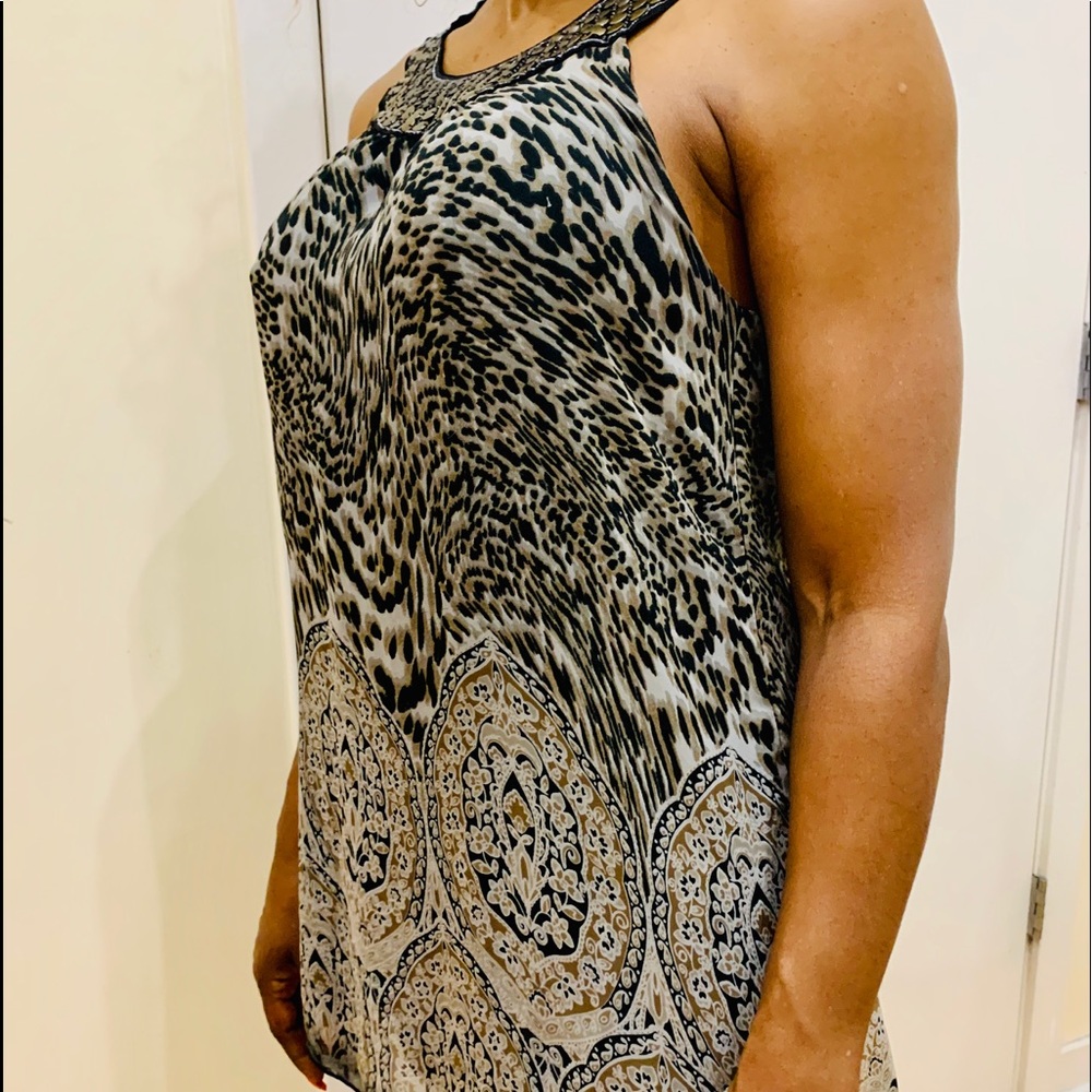 Leopard Loose Fit Dress With Jeweled Neckline